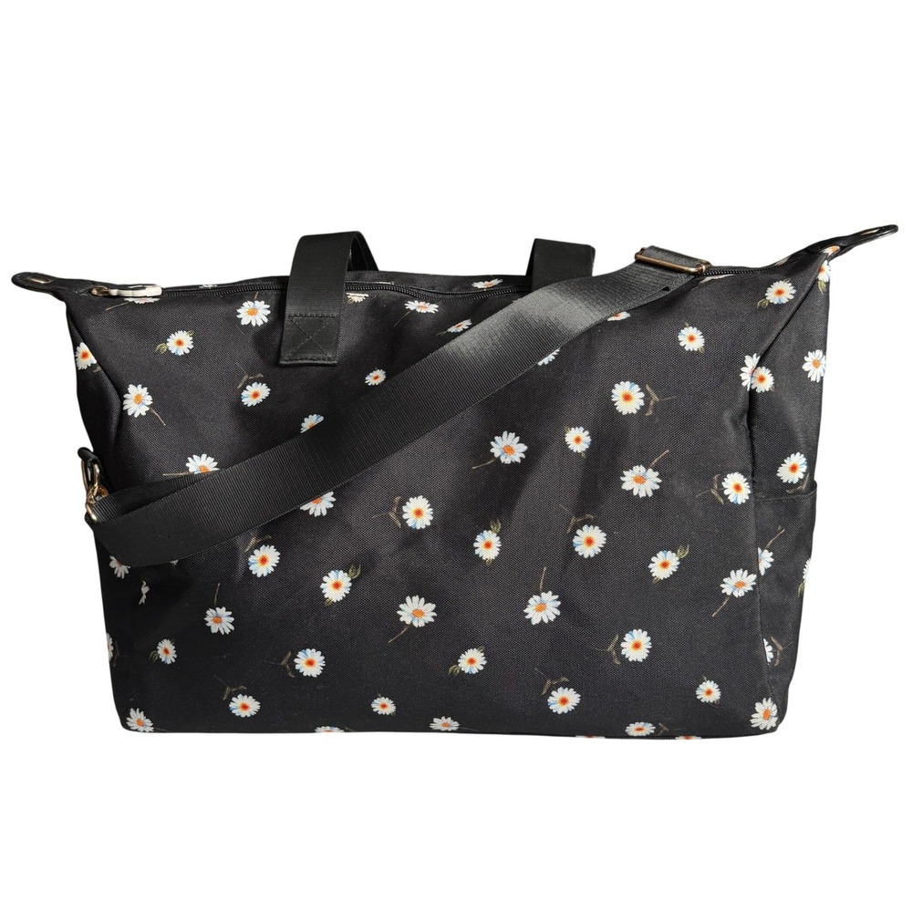Alice and Olivia Stacey Bendet Daisy Floral Duffel Bag Black Travel Weekender